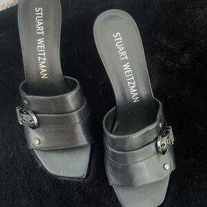 Stuart Weitzman Maverick
75 Slide Mule Heels Black Size US 11 
$185